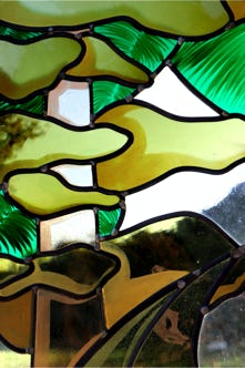 vitrail contemporain paravent paysage jardin oiseau nature vegetal creation jura bourgogne franche comte atelier 630