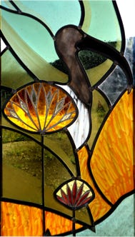 vitrail contemporain paravent paysage jardin oiseau nature vegetal creation jura bourgogne franche comte atelier 630