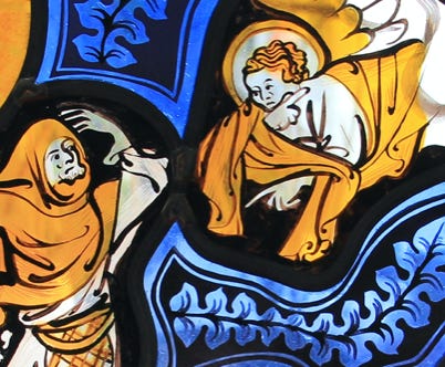 vitrail reproduction religieux annonciation bergers peinture verre restauration jura bourgogne franche comte atelier 630