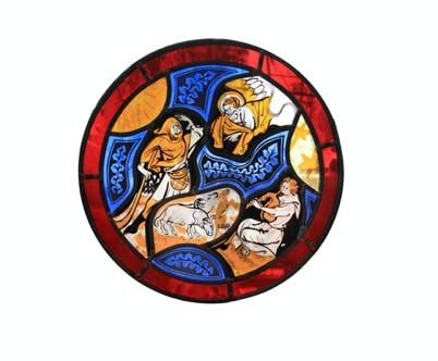 vitrail reproduction religieux annonciation bergers peinture verre restauration jura bourgogne franche comte atelier 630